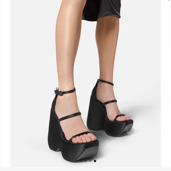 VERSACE Platforms Wedges Triplat Satin Lilac Purple as seen on Dua Lipa Heels